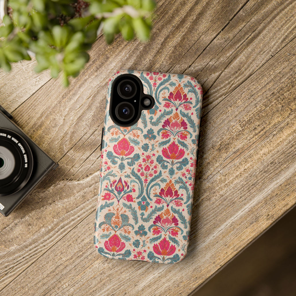 Floral Damask Tough Phone Case — Vintage Pink & Teal Protective Cover
