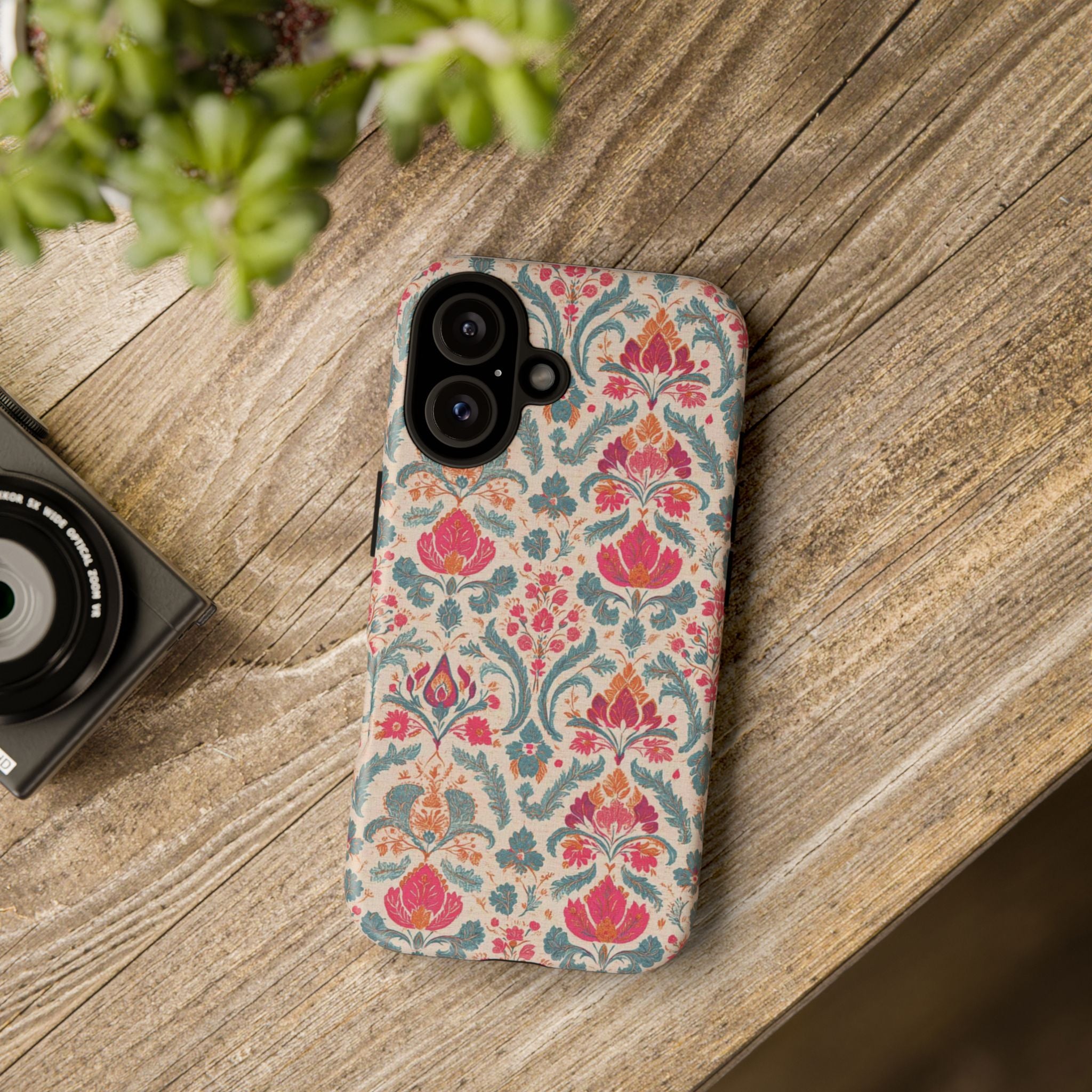 Floral Damask Tough Phone Case — Vintage Pink & Teal Protective Cover