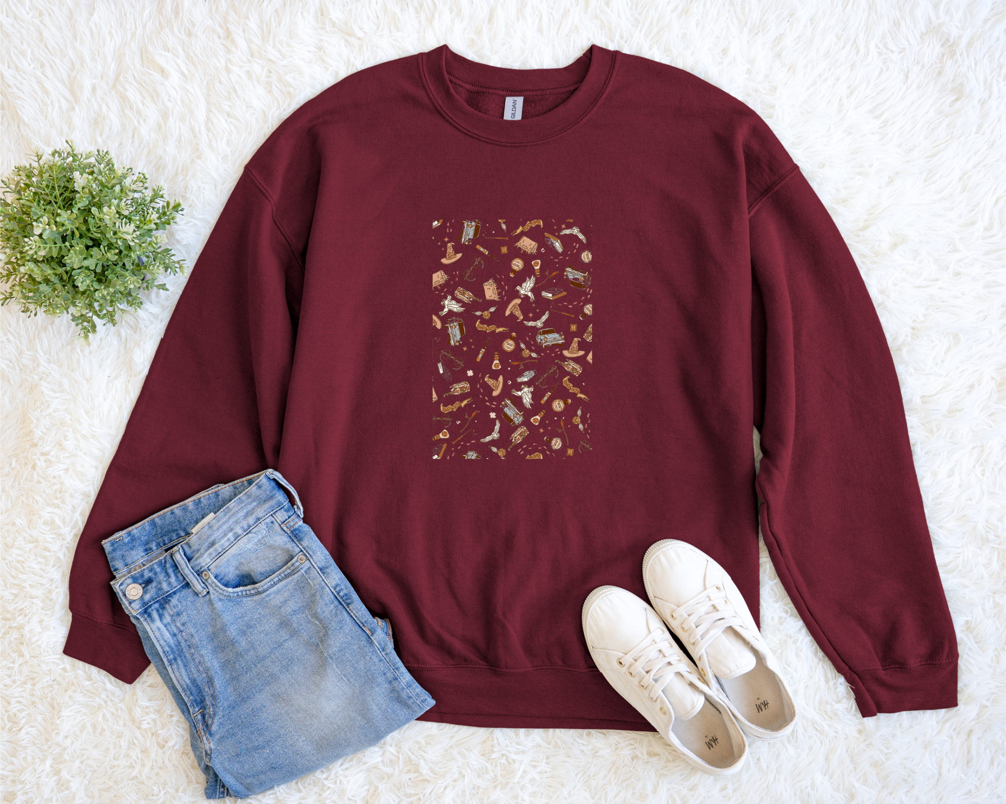 Harry Potter Themed Crewneck Sweatshirt – Magical Symbols Graphic
